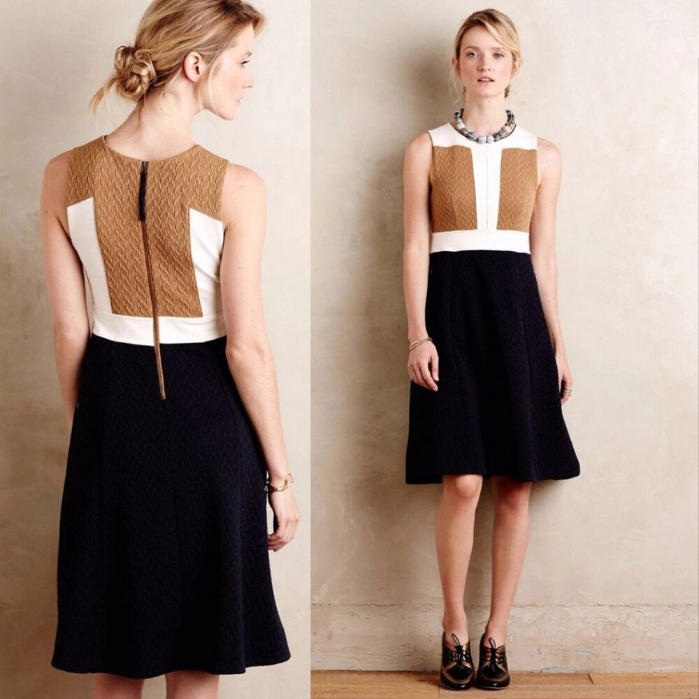 Maeve Colorblock Sleeveless Dress in Tan, White & Black